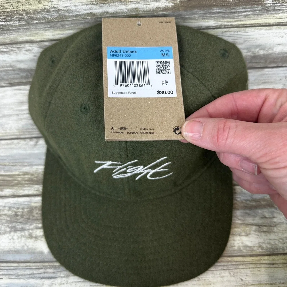 Jordan‎ Flight Strapback Hat Mens M/L Olive Green Wool Blend Jumpman HF6241 NEW
